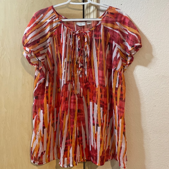 Liz Claiborne Tops - Women 1X Liz Claiborne Sheer Autumn Colored Short Sleeve Blouse